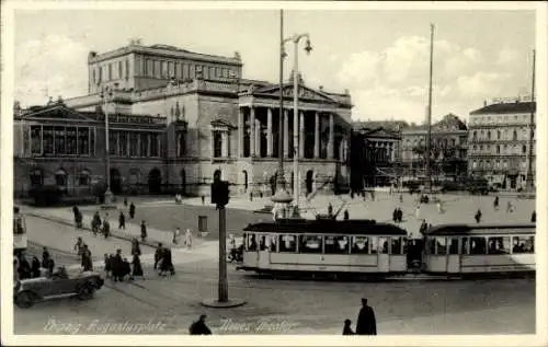 Ak Leipzig in Sachsen, Augustusplatz, Neues Theater, Straßenbahn