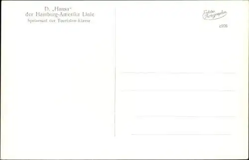 Ak Dampfschiff Hansa, HAPAG, Speisesaal Touristenklasse, Innenansicht