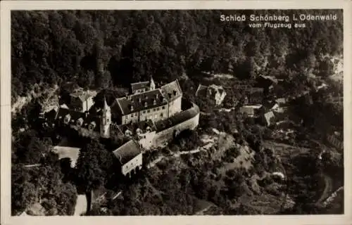 Ak Schönberg im Odenwald Bensheim an der Bergstraße, Fliegeraufnahme, Schloss