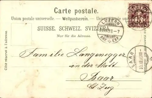 Litho Luzern Stadt Schweiz, Teilansicht, Rigi, Winter, Neujahr