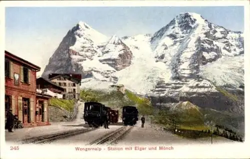 Ak Wengernalp Kanton Bern Schweiz, Station, Eiger und Mönch