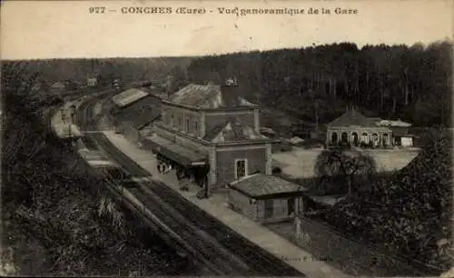 Ak Conches en Ouche Eure, Bahnhof, Gleisansicht, Panorama