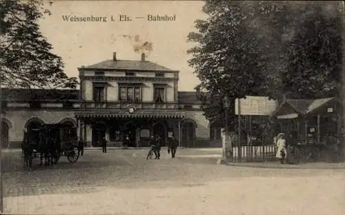 Ak Wissembourg Weißenburg Elsass Bas Rhin, Bahnhof, Kutsche