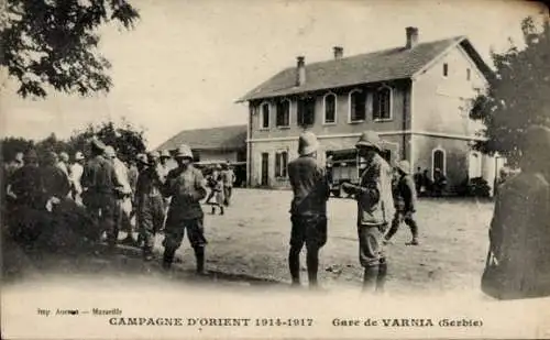 Ak Varna Šabac Serbien, Campagne d'Orient 1914-17, Gare, Bahnhof