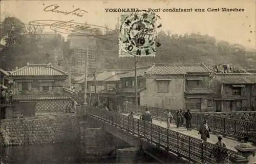 CPA Préfecture de Yokohama Kanagawa Japon, Pont conduisant aux Cent Marches