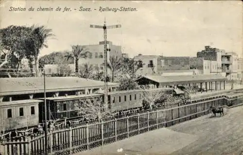 Ak Suez Ägypten, Bahnhof, Eisenbahn