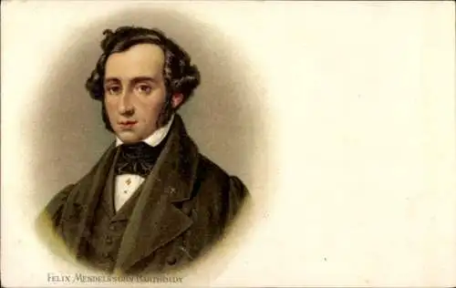 Litho Deutscher Komponist Felix Mendelssohn Bartholdy, Portrait