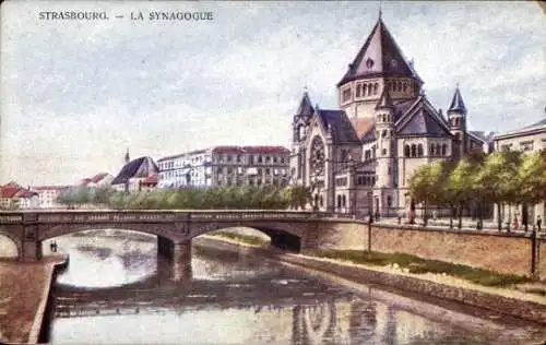 Judaika Künstler Ak Strasbourg Straßburg Elsass Bas Rhin, Synagogue, Synagoge