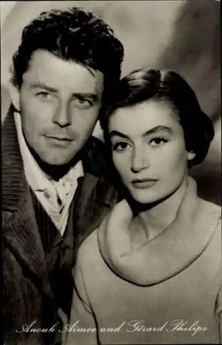 Ak Schauspieler Anouk Aimee und Gerard Philipe, Portrait, Montparnasse 19