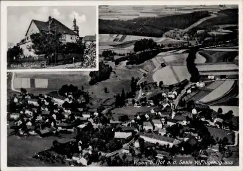 Ak Töpen in Oberfranken, Fliegeraufnahme, Gasth. z. schw. Roß