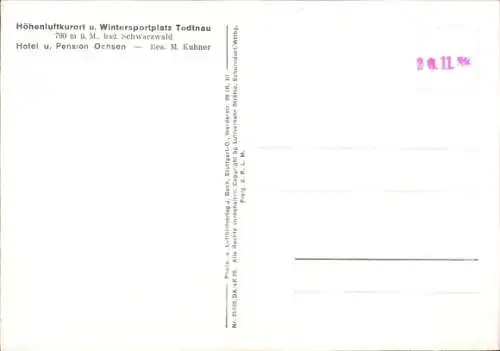 Ak Todtnau im Schwarzwald, Hotel und Pension Ochsen, Fliegeraufnahme