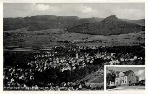 Ak Hechingen im Zollernalbkreis, Burg Hohenzollern, Gaststätte Museum, Fliegeraufnahme