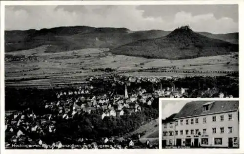 Ak Hechingen im Zollernalbkreis, Burg Hohenzollern, Kaffee Klaiber, Fliegeraufnahme