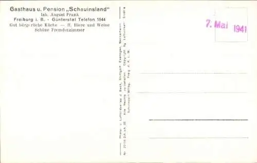 Ak Günterstal Freiburg im Breisgau, Fliegeraufnahme, Pension Schauinsland