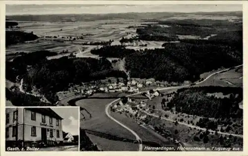 Ak Hermentingen Veringenstadt in Hohenzollern, Gasthaus z. Zoller,  Fliegeraufnahme