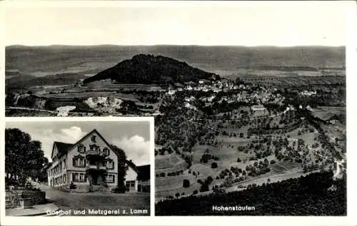 Ak Hohenstaufen Göppingen in Württemberg, Gasthaus, Metzger zum Lamm, Fliegeraufnahme