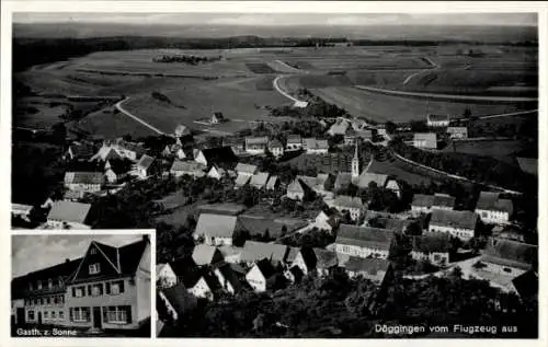 Ak Döggingen Bräunlingen in Baden Württemberg, Luftbild vom Ort, Gasthof zur Sonne