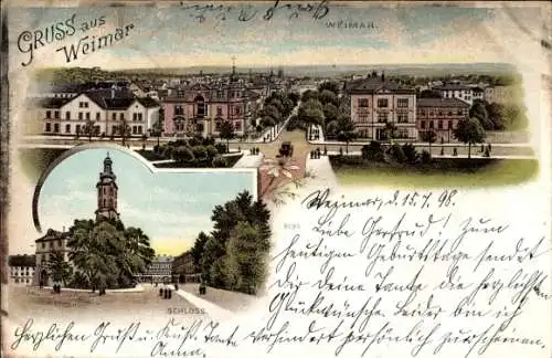 Litho Weimar in Thüringen, Gesamtansicht, Schloss