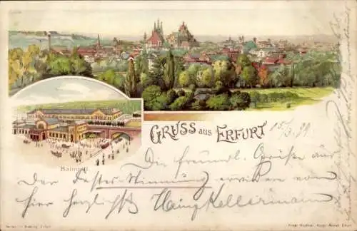 Litho Erfurt in Thüringen, Gesamtansicht, Bahnhof