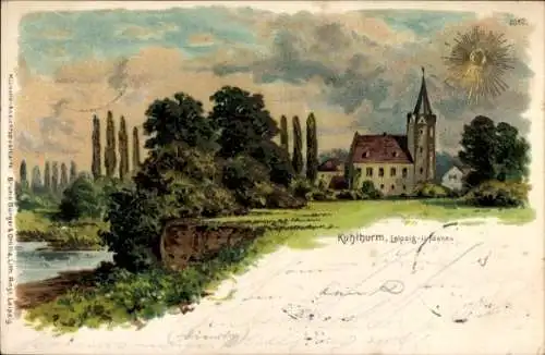 Sonnenschein Litho Lindenau Leipzig in Sachsen, Kuhturm, Kirche