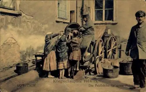 Ak Lowicz Lowitsch Polen, Kriegsschauplatz 1914/1915, Feldküche für arme Polen