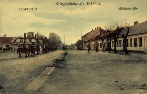 Ak Lowicz Lowitsch Polen, Kriegsschauplatz 1914/1915, Mühlenstraße