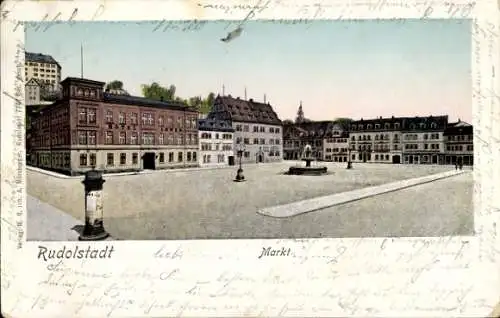 Ak Rudolstadt Thüringen, Markt, Litfaßsäule, Hotel