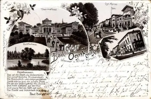 Litho Bad Oeynhausen in Westfalen, Thermalbad, Ost-Korso, Goldfischteich