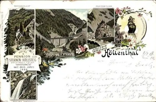 Litho Breitnau im Schwarzwald, Höllental, Höllsteig, Hofgut Sternen, Ravenna Viadukt, Schlucht