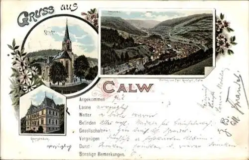 Passepartout Litho Calw im Schwarzwald, Totale, Kirche