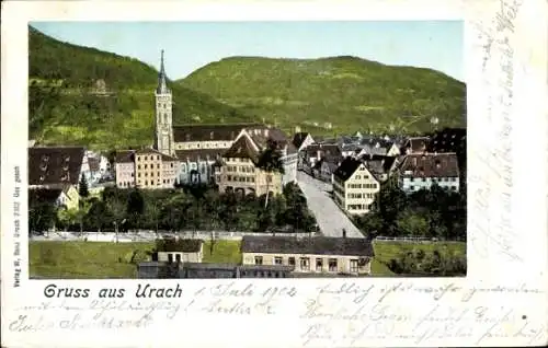 Litho Bad Urach in der Schwäbischen Alb Württemberg, Stadtansicht