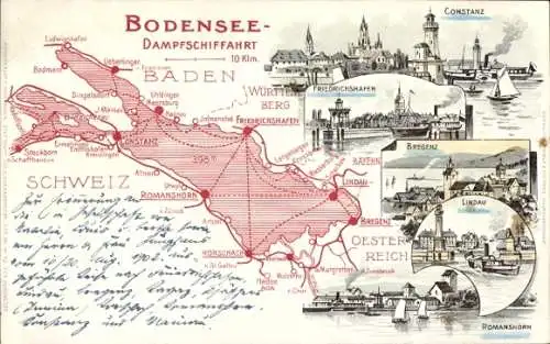 Litho Konstanz am Bodensee, Lindau, Bregenz, Friedrichshafen