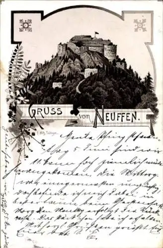 Litho Neuffen Kreis Esslingen, Blick zur Burg Hohenneuffen, Berg