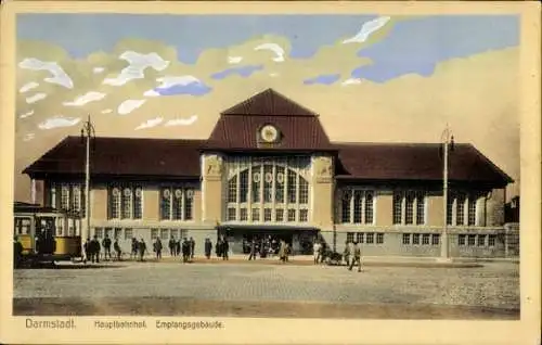 Ak Darmstadt in Hessen,  Hauptbahnhof Empfangsgebäude