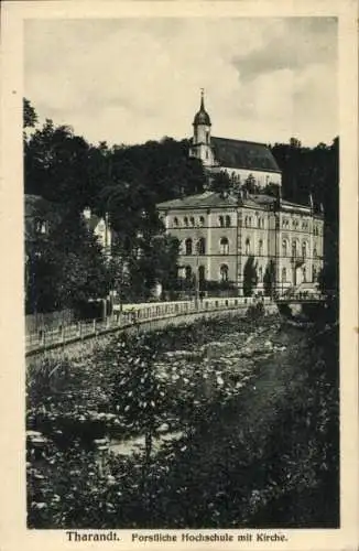 Ak Tharandt im Erzgebirge, Forstliche Hochschule mit Kirche