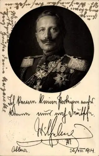 Ak Kaiser Wilhelm II., Portrait, Ich kenne keine Parteien mehr, Zitat 1914