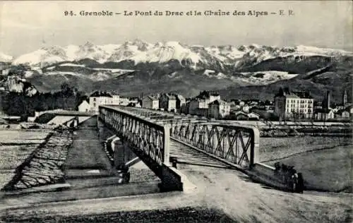 Ak Grenoble Isère, Pont du Drac, Chaine des Alpes