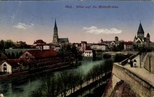 Ak Metz Moselle, Mittelbrücke, Kirche