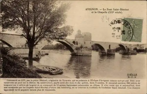 Ak Avignon Vaucluse, Pont Saint-Benezet, Chapelle