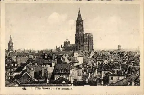 Ak Strasbourg Straßburg Elsass Bas Rhin, Vue generale, Eglise