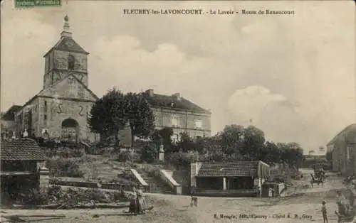 Ak Fleurey les Lavoncourt Haute Saône, Le Lavoir, Route de Renaucourt