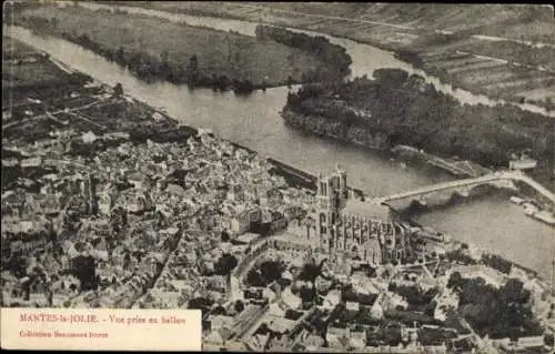 Ak Mantes la Jolie Yvelines, Luftbild aus dem Ballon, Kirche