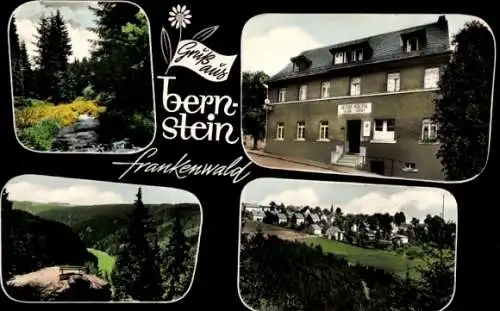 Ak Bernstein Schwarzenbach am Wald in Oberfranken, Gasthof und Pension Rodachtal, Panorama