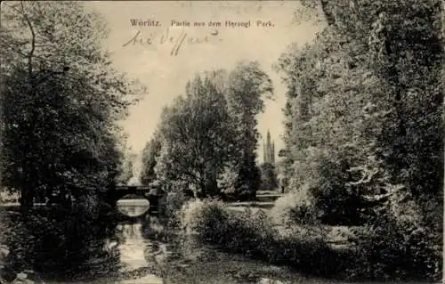 Ak Wörlitz in Anhalt, Wörlitzer Park, Herzoglicher Park, Brücke