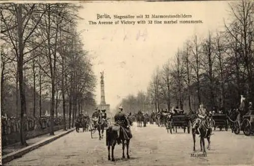 Ak Berlin Tiergarten, Siegesallee, Majestät, Reiter, Pferdekutschen