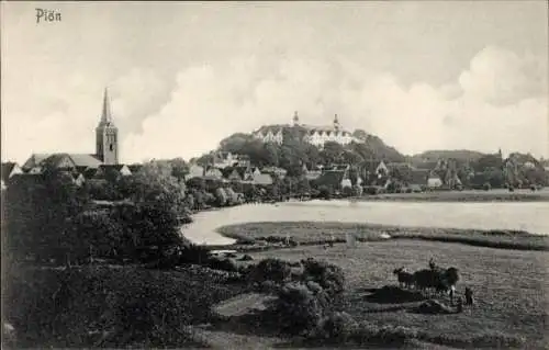 Ak Plön am See Holstein, Panorama, Kirche