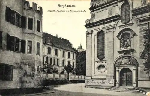 Ak Burghausen an der Salzach Oberbayern, Bischöfliches Seminar, St. Josefskirche