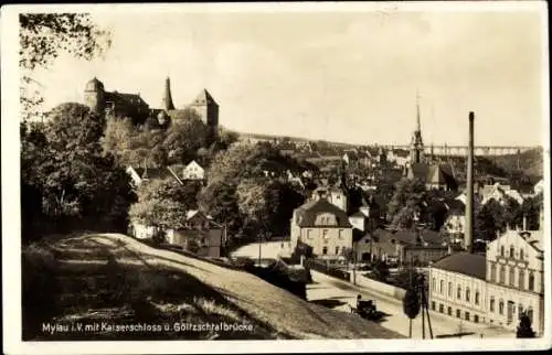 Ak Mylau Reichenbach im Vogtland, Kaiserschloss u. Göltzschtalbrücke.