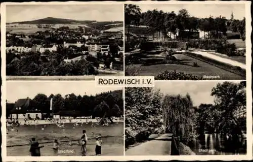 Ak Rodewisch im Vogtland Sachsen, Gesamtansicht, Stadtbad, Stadtpark