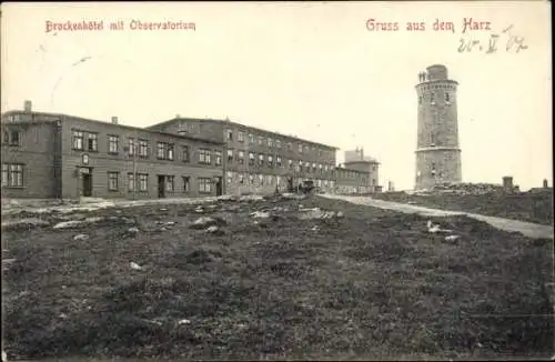 Ak Brocken im Harz, Brockenturm, Brockenhotel